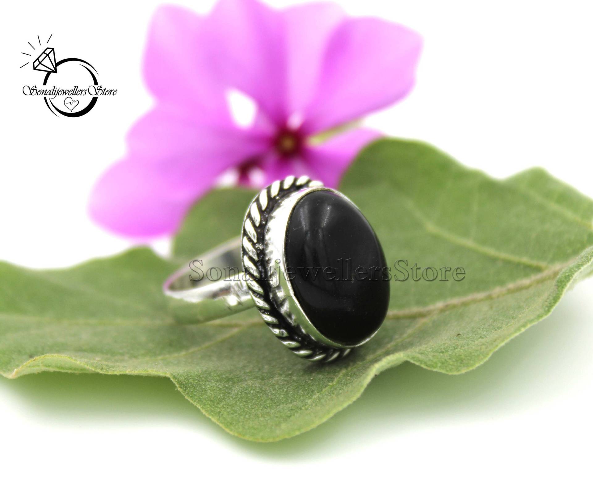 Schwarzer Onyx-Ring, 925 Sterling Silber Ring, Boho-Ring, Silberring, Bandring, Seilring, Statement-Ring, Handgefertigter Ehering von SonalijewellersStore