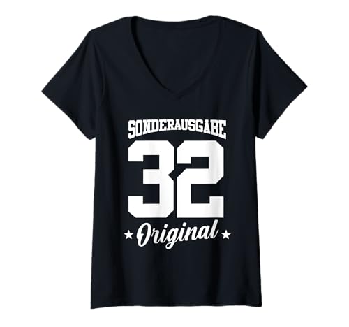 Damen 32 Geburtstag T-Shirt mit V-Ausschnitt von Sonderausgabe Geburtstag 32