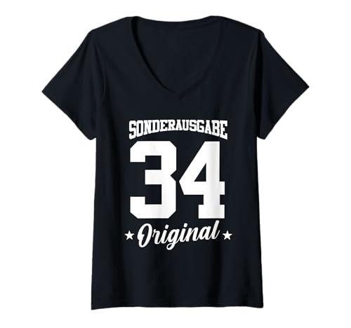 Damen 34 Geburtstag T-Shirt mit V-Ausschnitt Damen 34 Geburtstag T-Shirt mit V-Ausschnitt von Sonderausgabe Geburtstag 34