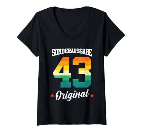 Damen 43 Geburtstag T-Shirt mit V-Ausschnitt von Sonderausgabe Geburtstag 43