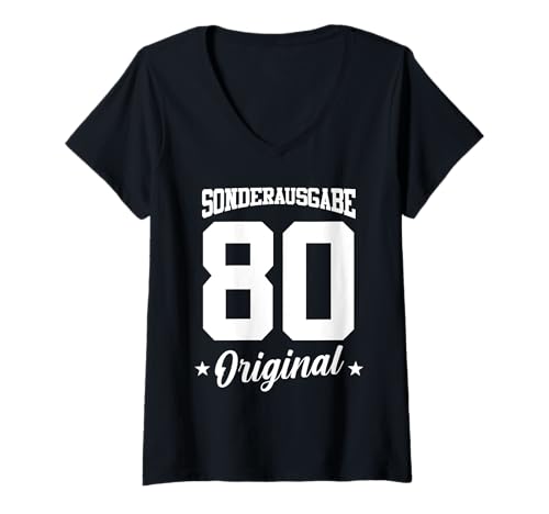 Damen 80 Geburtstag T-Shirt mit V-Ausschnitt von Sonderausgabe Geburtstag 80