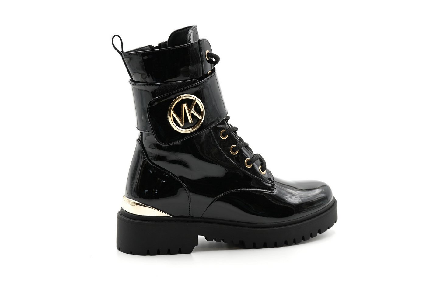 Sonderpostendiscount Damen Stiefletten Schwarz Lack Modell XY-670 mit Reissverschluss Schnürstiefelette seitlicher Reissverschluss von Sonderpostendiscount