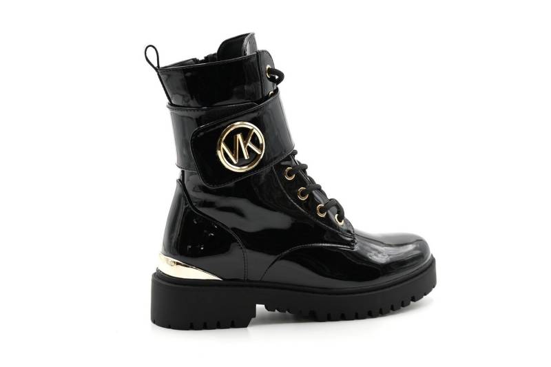 Sonderpostendiscount Damen Stiefletten Schwarz Lack Modell XJ-670 mit Reissverschluss Schnürstiefelette seitlicher Reissverschluss von Sonderpostendiscount