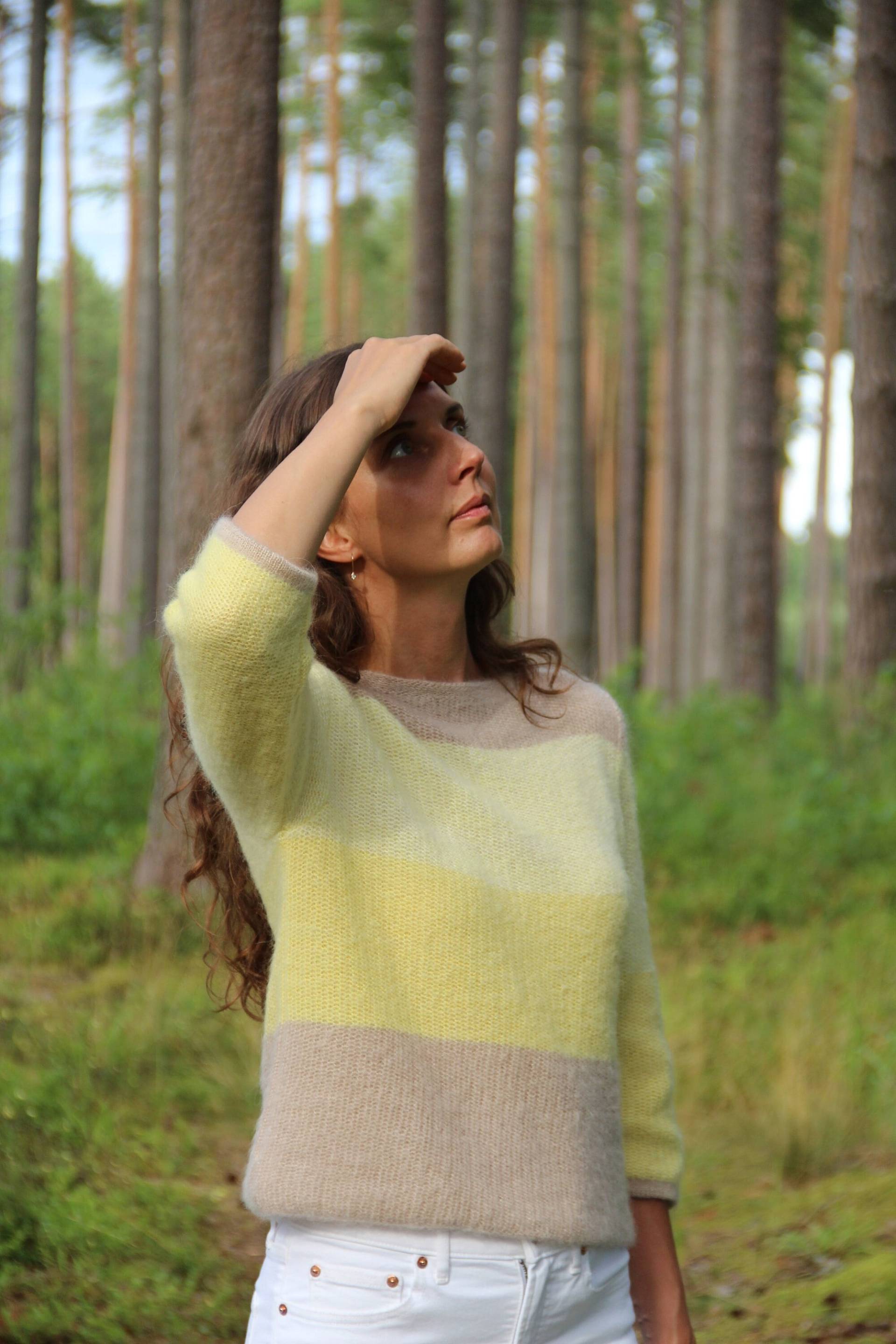 Damen Gestreifter Wollpullover, Mohair Pullover, Alpaka Und Mischung, Eleganter Strick Streifen Petite Fit Größe M von Sonerknitwear