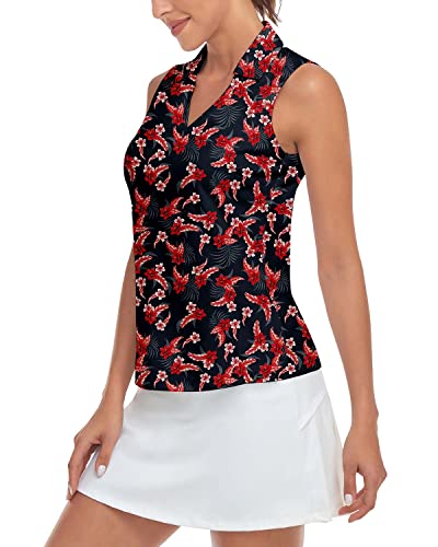 Soneven Ärmelloses bedrucktes Poloshirt für Damen, schnelltrocknend, V-Ausschnitt, leichtes Tennis-Tank-Top, UV-Schutz 50+, 79-rote Blume, Mittel Soneven Ärmelloses bedrucktes Poloshirt für Damen, schnelltrocknend, V-Ausschnitt, leichtes Tennis-Tank-Top, UV-Schutz 50+, 79-rote Blume, Mittel von Soneven