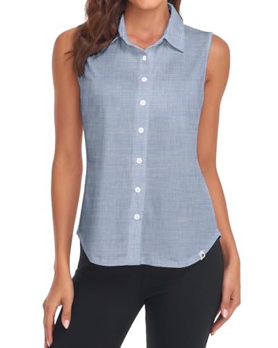 Soneven Bluse Damen Elegant Sport Tank Top mit Kragen Damen Ärmellos Poloshirt Golf Polo Sommer Oberteil Atmungsaktiv T-Shirt Bluse Hell Denim Blau XXL von Soneven