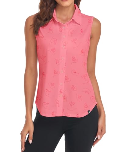 Soneven Bluse Damen Elegant Sport Tank Top mit Kragen Damen Ärmellos Poloshirt Golf Polo Sommer Oberteil Atmungsaktiv T-Shirt Bluse Rosa Flamingo XXL von Soneven
