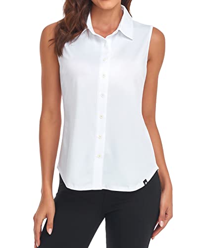 Soneven Bluse Damen Elegant Sport Tank Top mit Kragen Damen Ärmellos Poloshirt Golf Polo Sommer Oberteil Atmungsaktiv T-Shirt Bluse-Weiß XL von Soneven