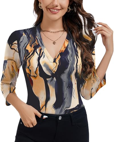 Soneven Damen Blusen Elegant 3/4 Arm Blusenshirt Hemdbluse V-Ausschnitt Plissee Tunika Shirt für Golf Business Casual Crack-Druck XXL Soneven Damen Blusen Elegant 3/4 Arm Blusenshirt Hemdbluse V-Ausschnitt Plissee Tunika Shirt für Golf Business Casual Crack-Druck XXL von Soneven