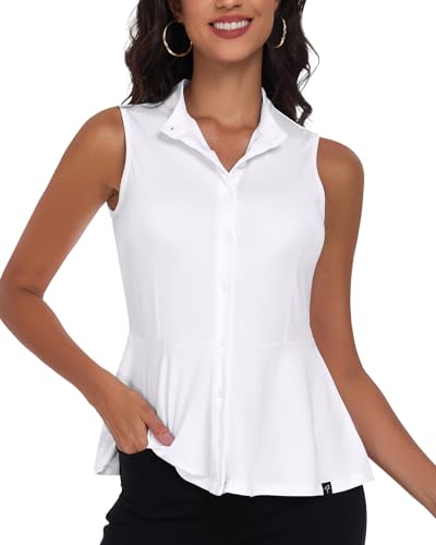 Soneven Damen Blusen Elegant Bluseshirt Ärmellos Poloshirt Golf Shirt Sport Tank Top Sommer Oberteil Atmungsaktiv Peplum Hemdbluse Weiß S von Soneven