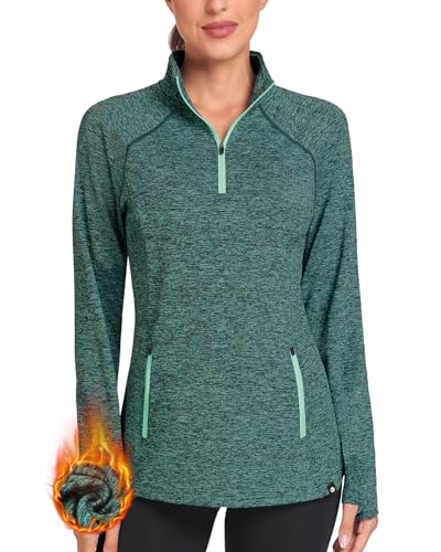 Soneven Damen Fleecepullover Stehkragen Hoodie Mit 1/4 Zip Pullover Sweatshirt Langarmshirt Oberteile Pulli für Herbst Winter,1/4 Zip Grün,L von Soneven