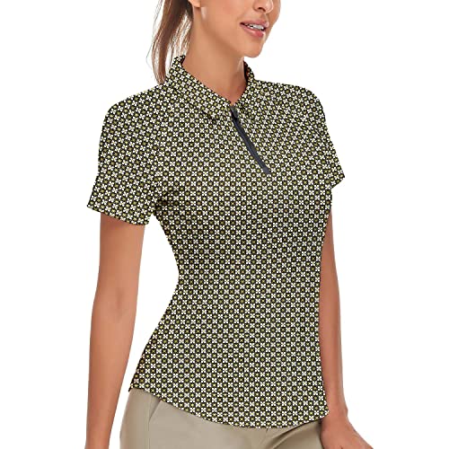 Soneven Damen Golf Poloshirt Leichtes Sportshirt Tailliert Karierte Bluse UPF 50+ Kurzarm 1/4 Reißverschluss Schnelltrocknend für Golf Tennis von Soneven
