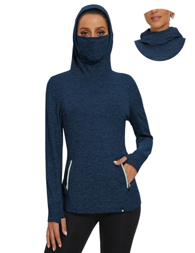 Soneven Damen Kapuzenpullover Stehkragen Hoodie Mit Fleece und Maske Pullover Sweatshirt Langarmshirt Oberteile für Herbst Winter,Maske Blau,M von Soneven