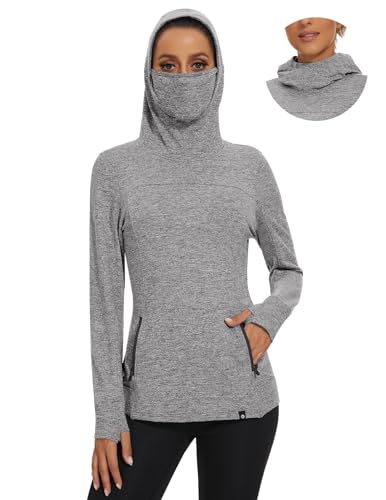 Soneven Damen Kapuzenpullover Stehkragen Hoodie Mit Fleece und Maske Pullover Sweatshirt Langarmshirt Oberteile für Herbst Winter,Maske Grau,M von Soneven