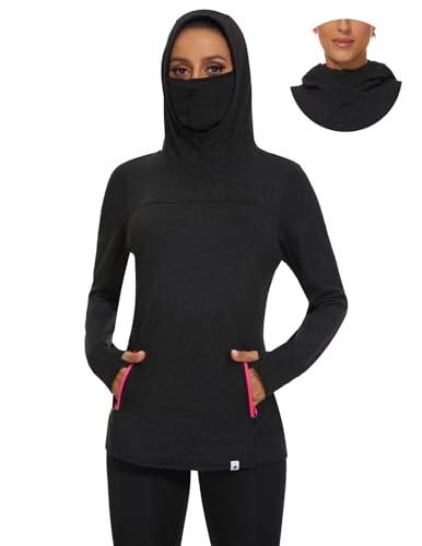 Soneven Damen Kapuzenpullover Stehkragen Hoodie Mit Fleece und Maske Pullover Sweatshirt Langarmshirt Oberteile für Herbst Winter,Maske Schwarz,M von Soneven