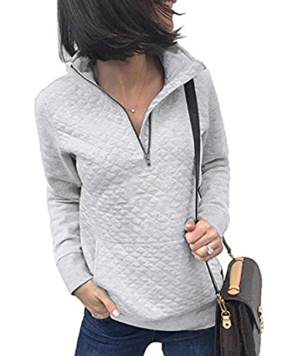 Soneven Damen Sweatshirt Pullover Langarm 1/4 Reißverschluss Lightweight mit Quilted Pattern Casual Sweatshirts Pullovers Shirts Tops Hoddie,weiß,2XL von Soneven