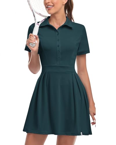 Soneven Damen Tenniskleid mit Hose Tennis Kleidung Set Ärmellos A-Linien Sportkleider Sommerkleid Golfkleid Für Sport Tennis Golf Baseball,Grün,S von Soneven