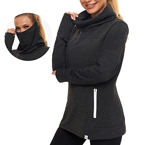 Soneven Fleece Pullover Damen Winter Sweatshirt Ohne Kapuze Warm Rollkragenpullover Funktionsshirt Langarm Pulli Hochkragen Sweatjacke Mit Tasche Schwarz XXL von Soneven
