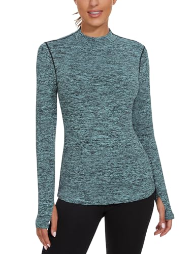 Soneven Fleece Thermo Sportshirt Damen Langarm Warm Compression Shirt mit Daumenlöche Pullover Damen Herbst Thermounterwäsche Sport Grün L von Soneven