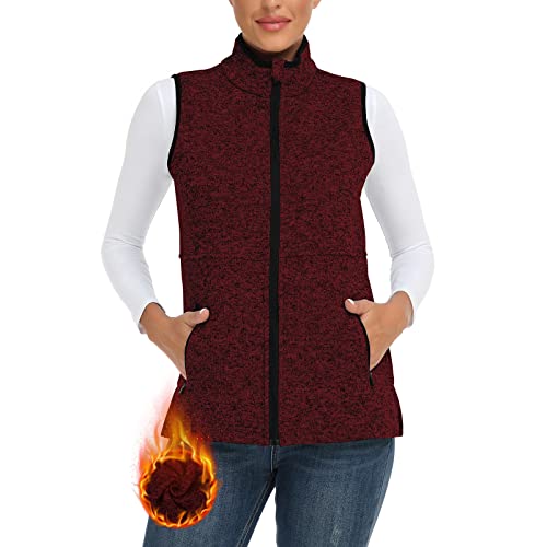 Soneven Fleece Weste Damen Outdoor Fleeceweste Warm Gefüttert Ärmellose Jacke mit Reißverschluss Tasche Standkragen Softshell-Weste Laufweste Thermoweste Strick für Wandern Winter(Rot, S) von Soneven