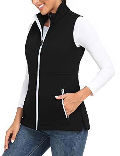 Soneven Fleece Weste für Damen,Strick Ärmellos Jacke mit Reißverschlusstaschen, Sport Laufweste Frühling Herbst Fleeceweste Frauen，Schwarz,XL von Soneven