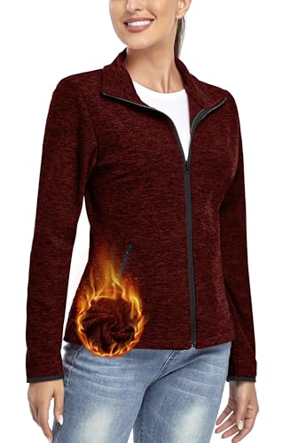 Soneven Fleecejacke Damen, Damen Fleece Jacke Langärmlig Leicht Full Zip Sweatjacke Warm Winter für Wandern Outdoor Running Ski,Dunkelrot,L von Soneven