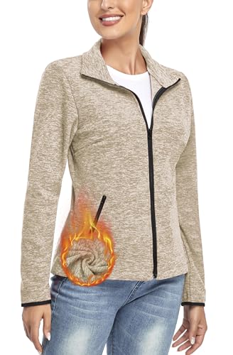 Soneven Fleecejacke Damen, Damen Fleece Jacke Langärmlig Leicht Full Zip Sweatjacke Warm Winter für Wandern Outdoor Running Ski,Mais,XL von Soneven