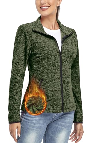 Soneven Fleecejacke Damen, Damen Fleece Jacke Langärmlig Leicht Full Zip Sweatjacke Warm Winter für Wandern Outdoor Running Ski,Waldgrün,S von Soneven