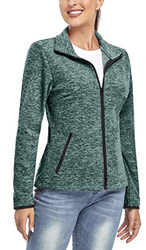 Soneven Fleecejacke Damen, Damen Fleece Jacke mit Durchgehendem Reißverschluss Langärmlig Leicht Sweatjacke Warm Winter für Wandern Outdoor Running Ski, Dunkles Türkis XXL von Soneven