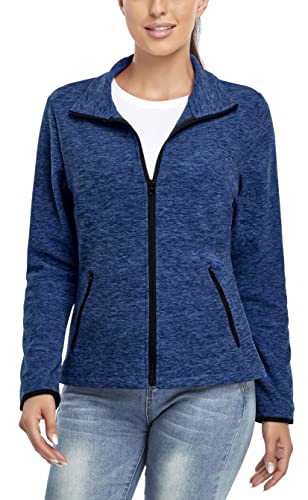 Soneven Fleecejacke Damen, Damen Fleece Jacke mit Durchgehendem Reißverschluss Langärmlig Leicht Sweatjacke Warm Winter für Wandern Outdoor Running Ski,Blau XXL von Soneven