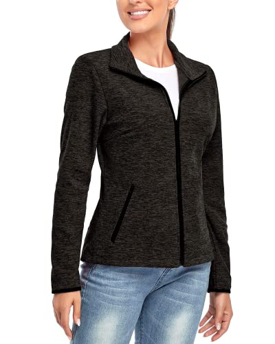 Soneven Fleecejacke Damen, Damen Fleece Jacke mit Durchgehendem Reißverschluss Langärmlig Leicht Sweatjacke Warm Winter für Wandern Outdoor Running Ski,Schwarz XXL von Soneven
