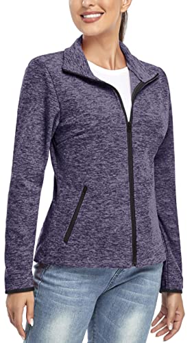 Soneven Fleecejacke Damen, Damen Fleece Jacke mit Durchgehendem Reißverschluss Langärmlig Übergroße Sweatjacke Warm Winter für Wandern Outdoor Running Ski, Violettt XXL von Soneven
