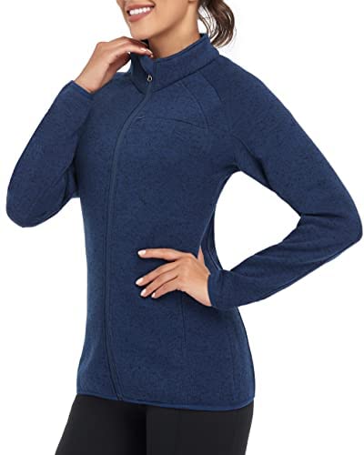 Soneven Fleecejacke Damen, Strickfleecejacke Damen mit Durchgehendem Reißverschluss Fleecejacke Langärmlig Fleece Jacke Sweatjacke Warm Winter für Wandern Outdoor Running, Blau M von Soneven