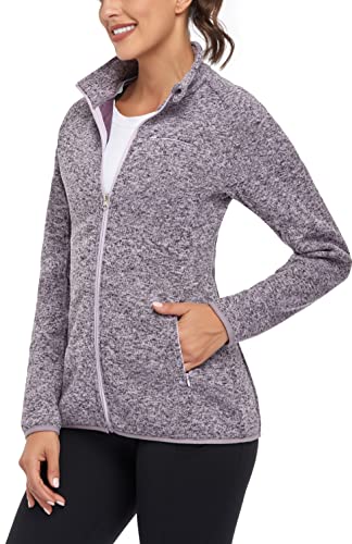 Soneven Fleecejacke Damen, Strickfleecejacke Damen mit Durchgehendem Reißverschluss Fleecejacke Langärmlig Fleece Jacke Sweatjacke Warm Winter für Wandern Outdoor Running, Rosa XXL von Soneven