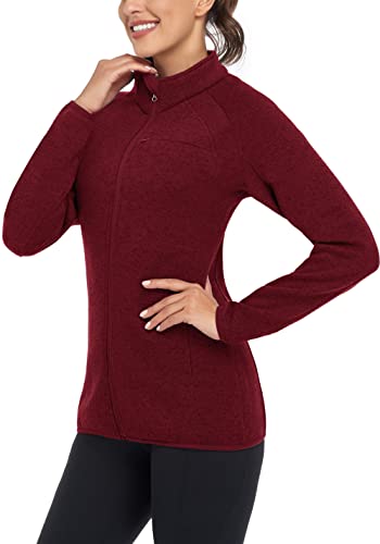 Soneven Fleecejacke Damen, Strickfleecejacke Damen mit Durchgehendem Reißverschluss Fleecejacke Langärmlig Fleece Jacke Sweatjacke Warm Winter für Wandern Outdoor Running, Rot XL von Soneven