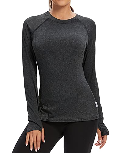 Soneven Funktionsshirt Damen Langarm Laufshirt，Sport Shirt Fleece Thermo-Laufshirt Sweatshirts mit Daumenlöche Atmungsaktive Shirt Running Longsleeve Sportoberteile Schwarz M von Soneven