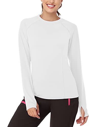 Soneven Funktionsshirt Damen Langarm Laufshirt，Sport Shirt Fleece Thermo-Laufshirt Sweatshirts mit Daumenlöche Atmungsaktive Shirt Running Longsleeve Sportoberteile Weiß L von Soneven