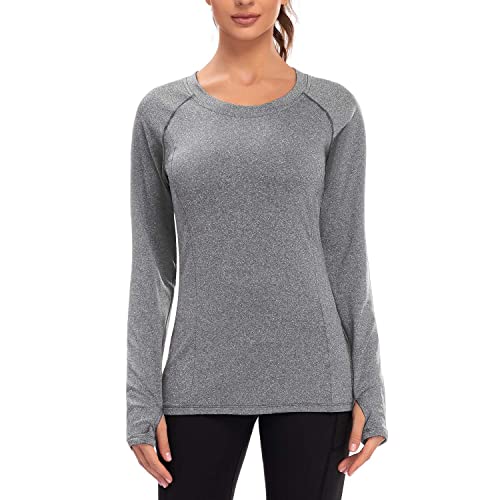 Soneven Damen Super Thermal Sportshirt Damen Langarm Laufoberteil, Training Baselayer sportoberteil eng mit Daumenloch für Sport Yoga Fitness Gym,Grau,M von Soneven