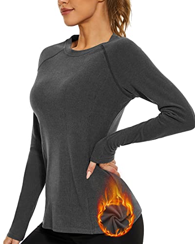 Soneven Funktionsshirt Damen Langarm Warm Darlon Thermoshirt Funktionsunterwäsche Damen Langarm Basic Langarmshirts für Damen Unterhemd Winter Base Layer Grau XL von Soneven