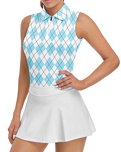 Soneven Golf Poloshirt Damen Ärmellos Leichte Golf Polo Top mit Polokragen Sport Shirts für Damen Atmungsaktiv Tennis Shirt Polohemd Sommershirts Blau S von Soneven