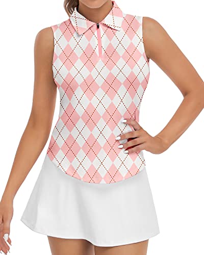 Soneven Golf Poloshirt Damen Ärmellos Leichte Golf Polo Top mit Polokragen Sport Shirts für Damen Atmungsaktiv Tennis Shirt Polohemd Sommershirts Rosa L von Soneven