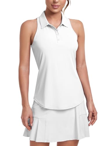 Soneven Golf Poloshirt Damen Ärmellos Shirt Sport Tank Top Racerback mit Kragen Gym Leichte Sporttop Yoga Oberteile Weiß L von Soneven