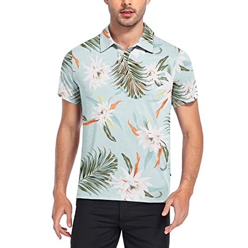 Soneven Herren Poloshirt Kurzarm Golf Polo Shirt Palmen Männer Atmungsaktiv Funktionsshirt Sport Leicht Casual Bedruckte T-Shirt Hawaiihemd für Golf Urlaub Hawaii(Palmen, L) von Soneven