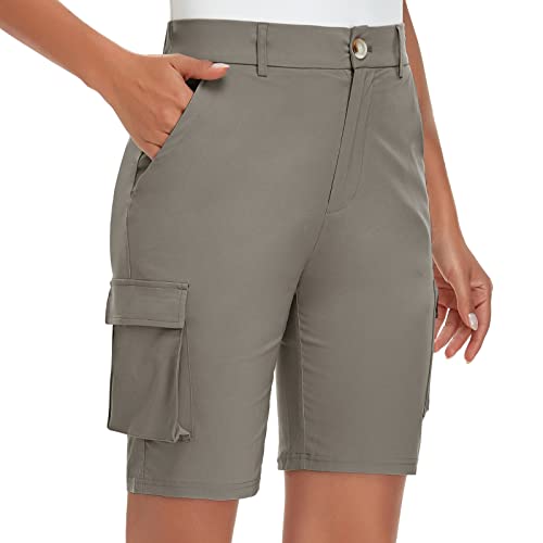 Soneven Wanderhose Damen Sommer Zip Off 38 Shorts Bermuda High Waist Leicht Lässige mit Knopfleiste, Elastisch Bund, Verfügbare Gürtel von Soneven