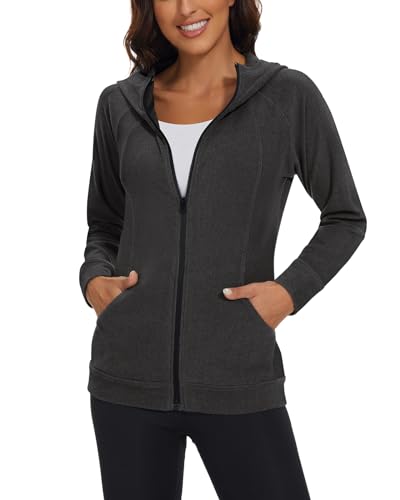 Soneven Laufjacke Damen Leichte Sportjacke Damen mit Kapuze Sweatjacke Kapuzenjacke Trainingsjacke für Herbst Winter Übergang Grau S von Soneven