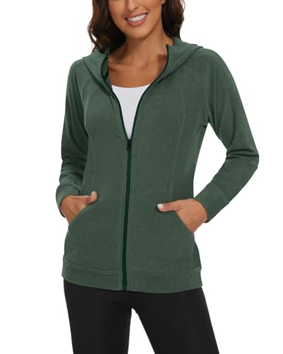 Soneven Laufjacke Damen Leichte Sportjacke Damen mit Kapuze Sweatjacke Kapuzenjacke Trainingsjacke für Herbst Winter Übergang Grün L von Soneven