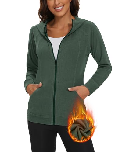 Soneven Laufjacke Damen Leichte Sportjacke Damen mit Kapuze Sweatjacke Kapuzenjacke Trainingsjacke für Herbst Winter Übergang Grün XL von Soneven