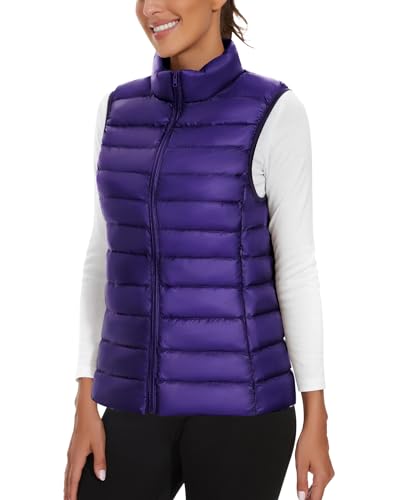 Soneven Leichte Steppweste Damen Daunenweste Thermo Puffer Weste Kurz Warm Ärmellos Jacke mit Stehkragen Reissverschluss Taschen, Verstaubar[Dunkelblau, L] von Soneven