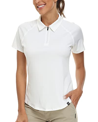 Soneven Poloshirt Damen Weiß Kurzarm 1/4 Reißverschluss Atmungsaktiv Schnelltrocknend für Golf Tennis Freizeit Trainning Laufen von Soneven