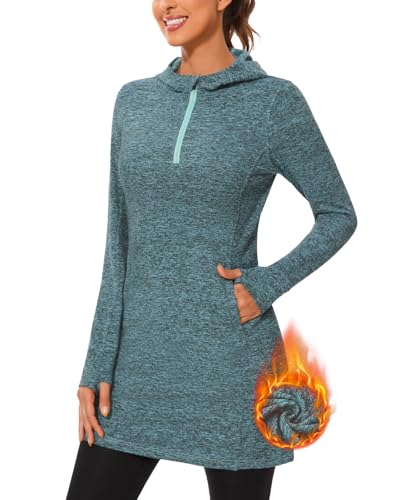 Soneven Pulli Damen Hoodie Kleid Kapuzenpullover Lang Sweatkleid Sweatshirts Pulloverkleide Kapuzenkleider Herbst Winter Kleid Kapuzen-Grün XXL von Soneven